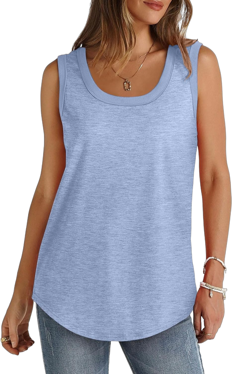 Tank Tops for Women 2024 Summer Sleeveless Flowy Shirts Trendy Scoop Neck Curved Hem Blouse Tees Cotton Tunic Tshirt 3X-Large 1#light Blue