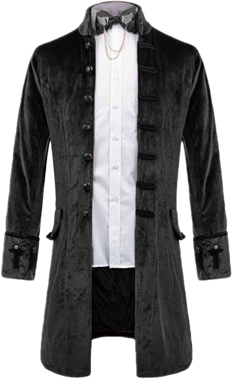 Mens Retro Velvet Victorian Steampunk Long Blazer Jacket Gothic Frock Coat JK003 X-Small Black