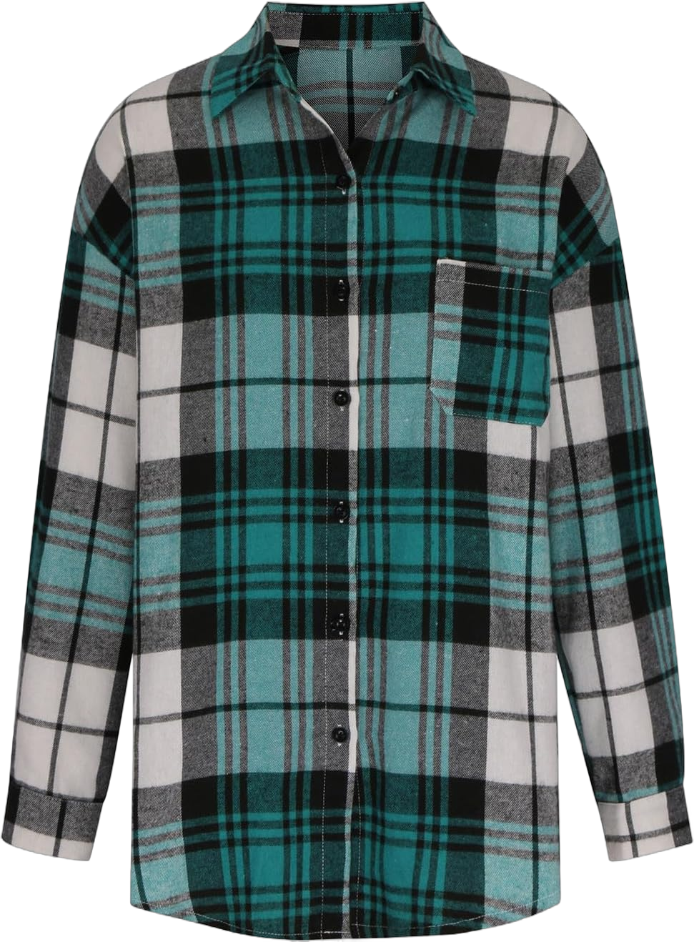 Casual Oversized Women's Plaid Jacket Button Down Long Sleeve Plaid Flannel Shirt Fashion Blouse Tops with Pocket Green Small