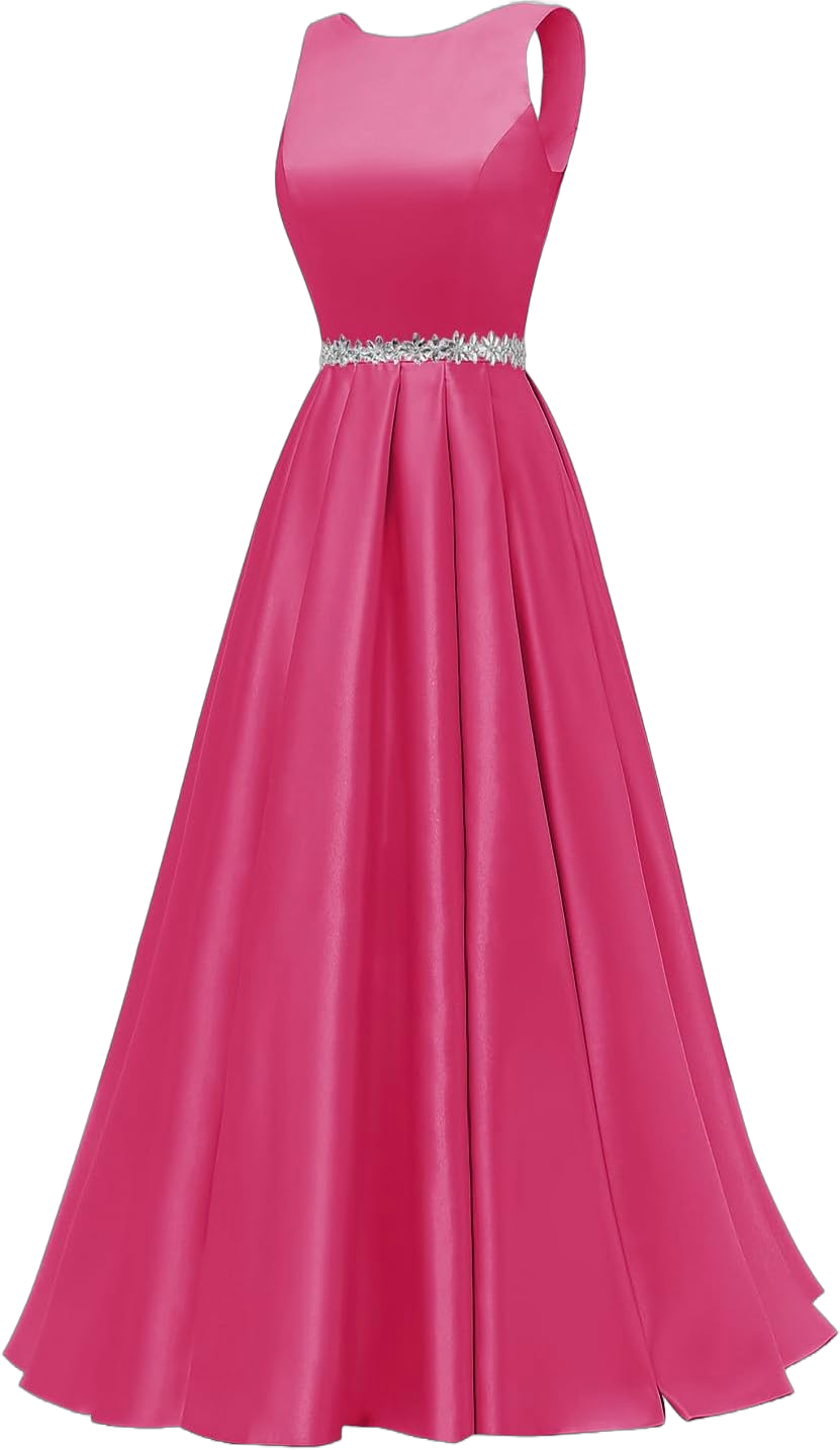 Yexinbridal Satin Prom Dresses Long for Women A-Line Beaded Belt Formal Evening Party Ball Gowns with Pockets 4 Hot Pink