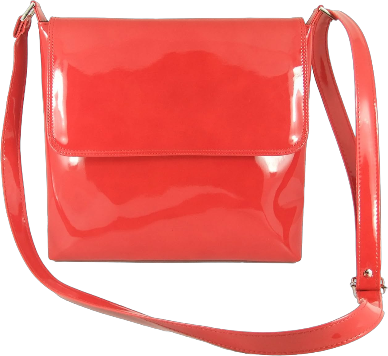 LONI Womens Cool Faux Patent Leather Cross-Body Shoulder Bag Handbag Medium Size Red