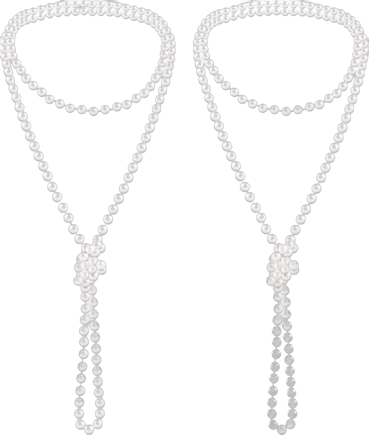 2 Pack Long Pearl Necklaces for Women 1920s Artificial Pearl Necklace White Flapper Beads Necklace Gifts Faux Pearls Strand Vintage Costume Jewelry Necklace for Christmas, 71 Inch