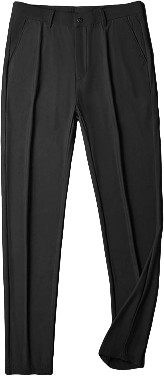 Men's Stylish Slim Fit Pant Classic Straight Leg Casual Suit Pant Lightweight Business Party Comfort Trouser 32 Black