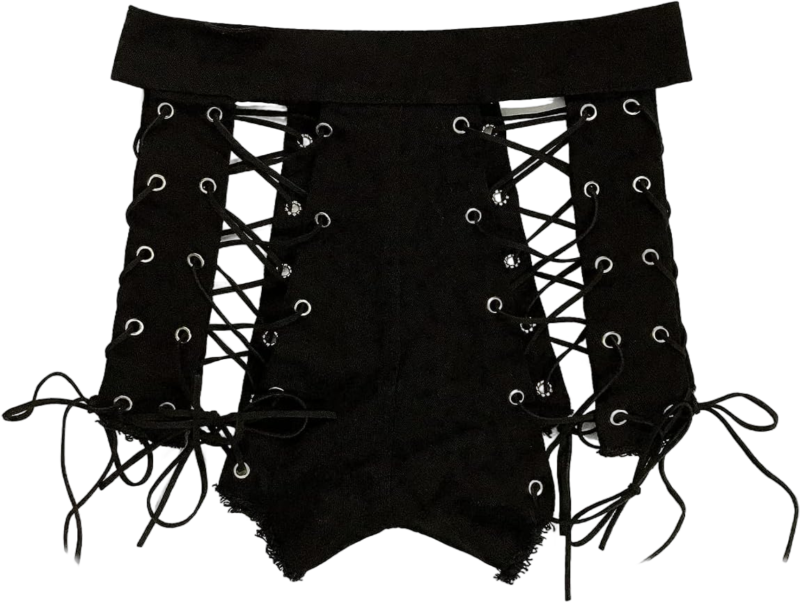 Denim Shorts Women Frayed Jean Shorts for Women Sexy Lace Up Mini Hot Pants Cheeky Booty Shorts High Waist Ripped Shorts Medium Black-tie