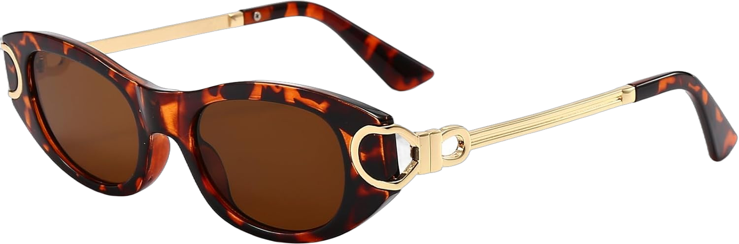 AIEYEZO Retro Oval Sunglasses for Women 90s-Style Classic Oval Frame Sun Glasses Fashion Vintage Cat Eye Shades Tortoise/Brown 50 Millimeters
